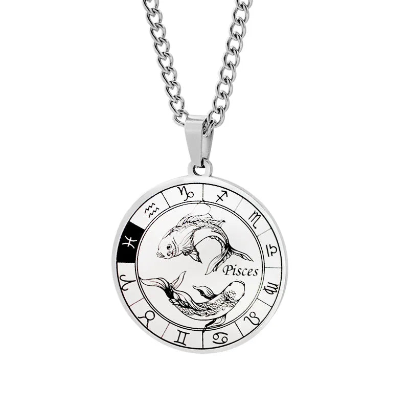 Horoscope Necklace Pendant Zodiac Constellations Silver Pisces
