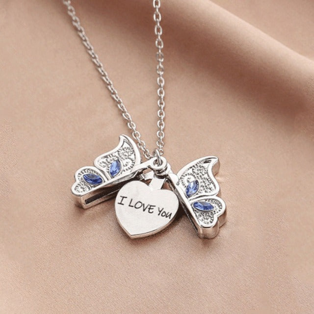 I Love You Papillon Silver Necklace
