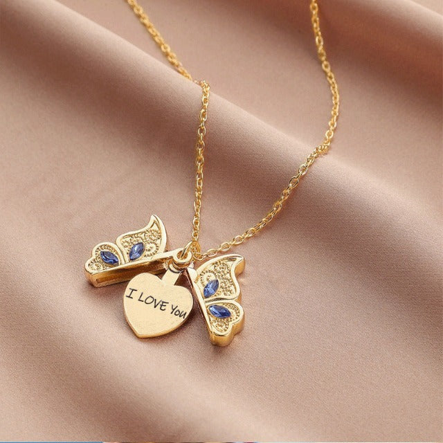 I Love You Papillon Gold Necklace