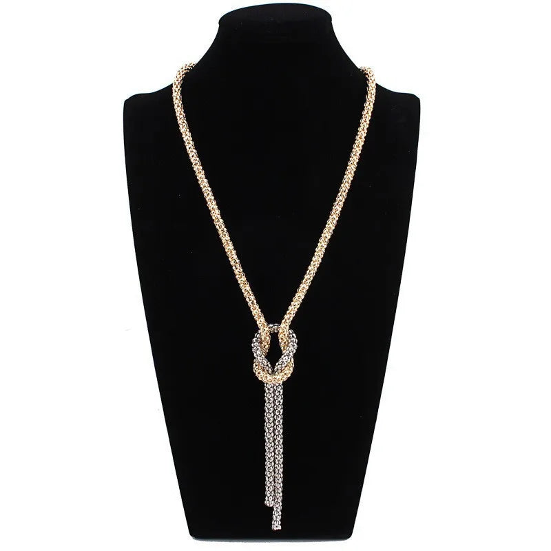 Collier Long avec Pendentif Noeud or et argent