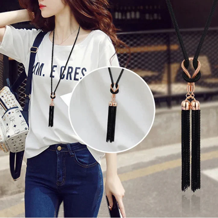 Collier long avec pendentif noeud pour femme