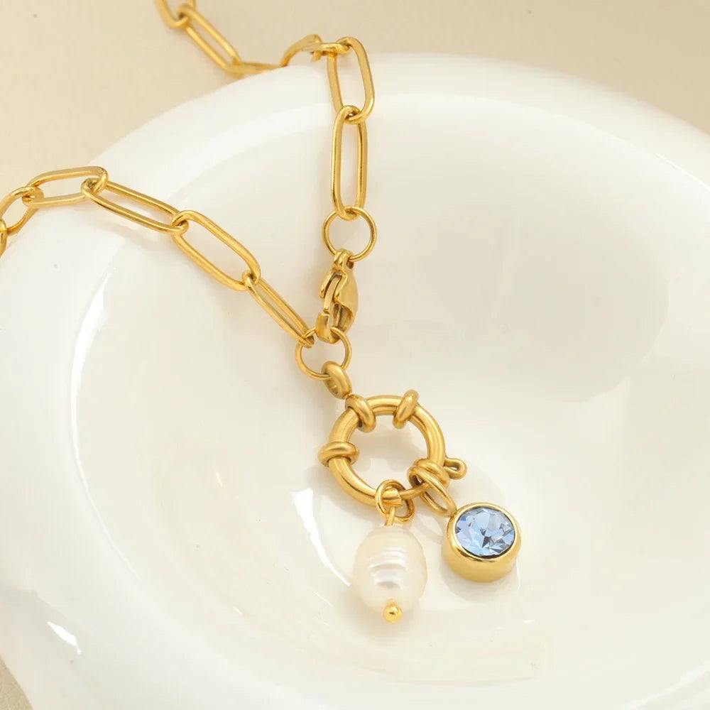 Collier maillons avec pendentif perle et pierre de naissance avril