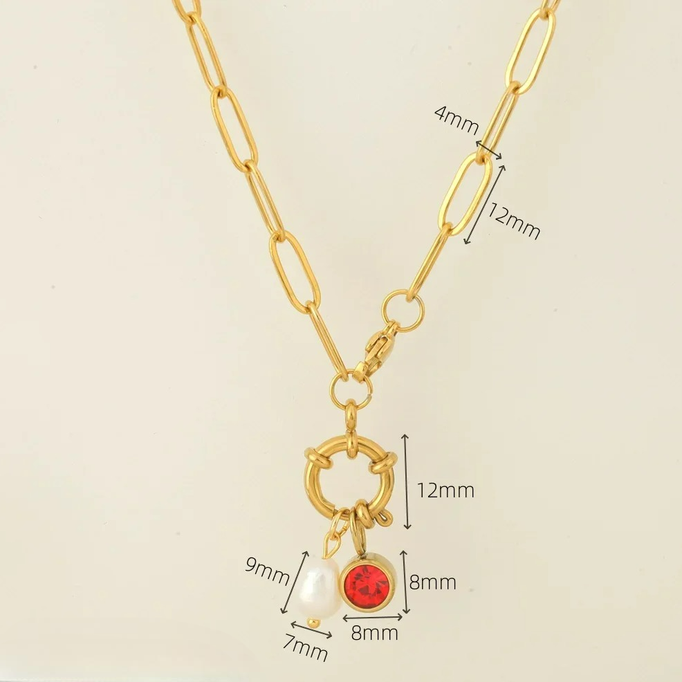 Collier maillons avec pendentif perle et pierre de naissance