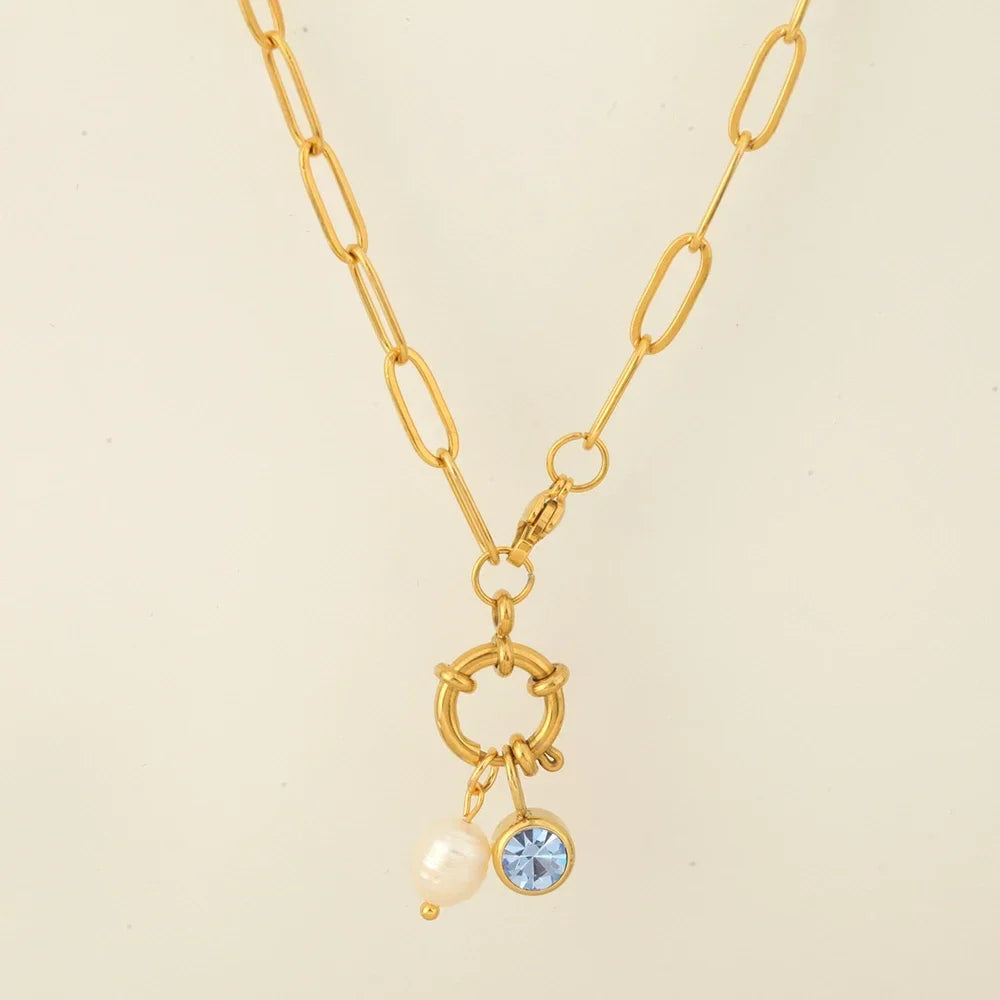 Collier maillons avec pendentif perle et pierre de naissance avril