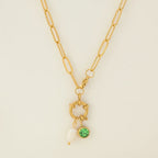 Collier maillons avec pendentif perle et pierre de naissance août