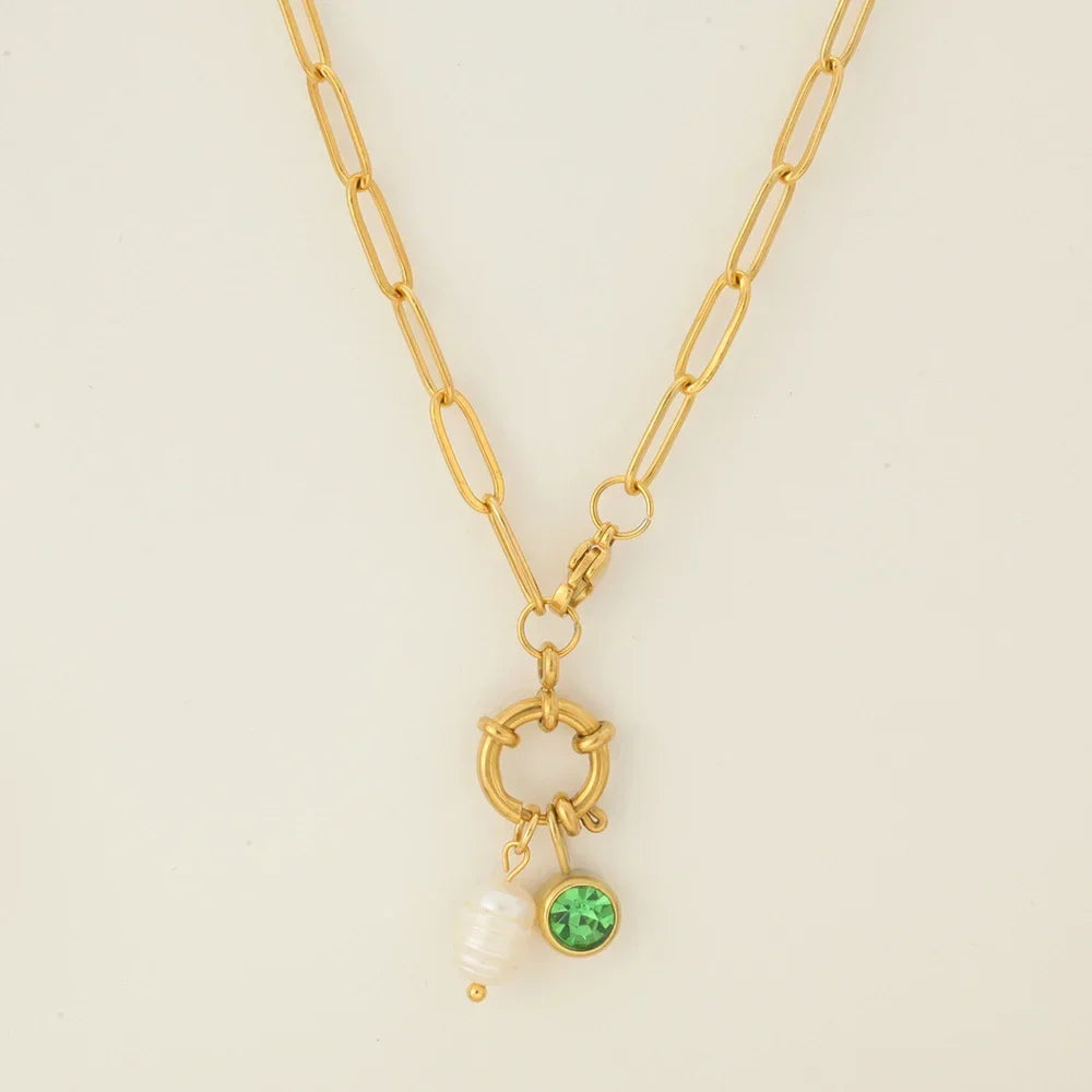 Collier maillons avec pendentif perle et pierre de naissance août