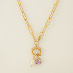 Collier maillons avec pendentif perle et pierre de naissance février