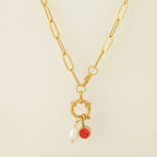 Collier maillons avec pendentif perle et pierre de naissance janvier