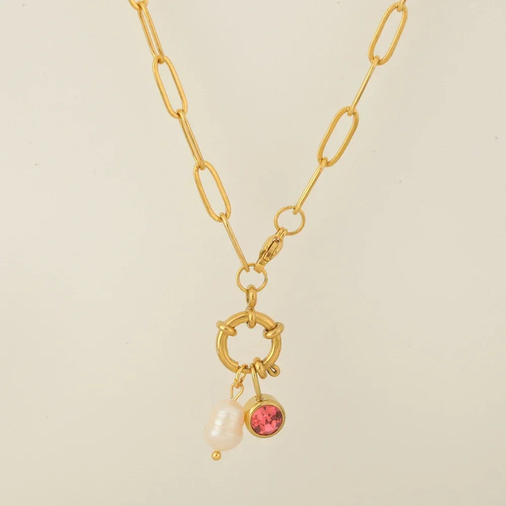 Collier maillons avec pendentif perle et pierre de naissance juillet
