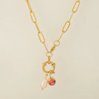 Collier maillons avec pendentif perle et pierre de naissance juillet