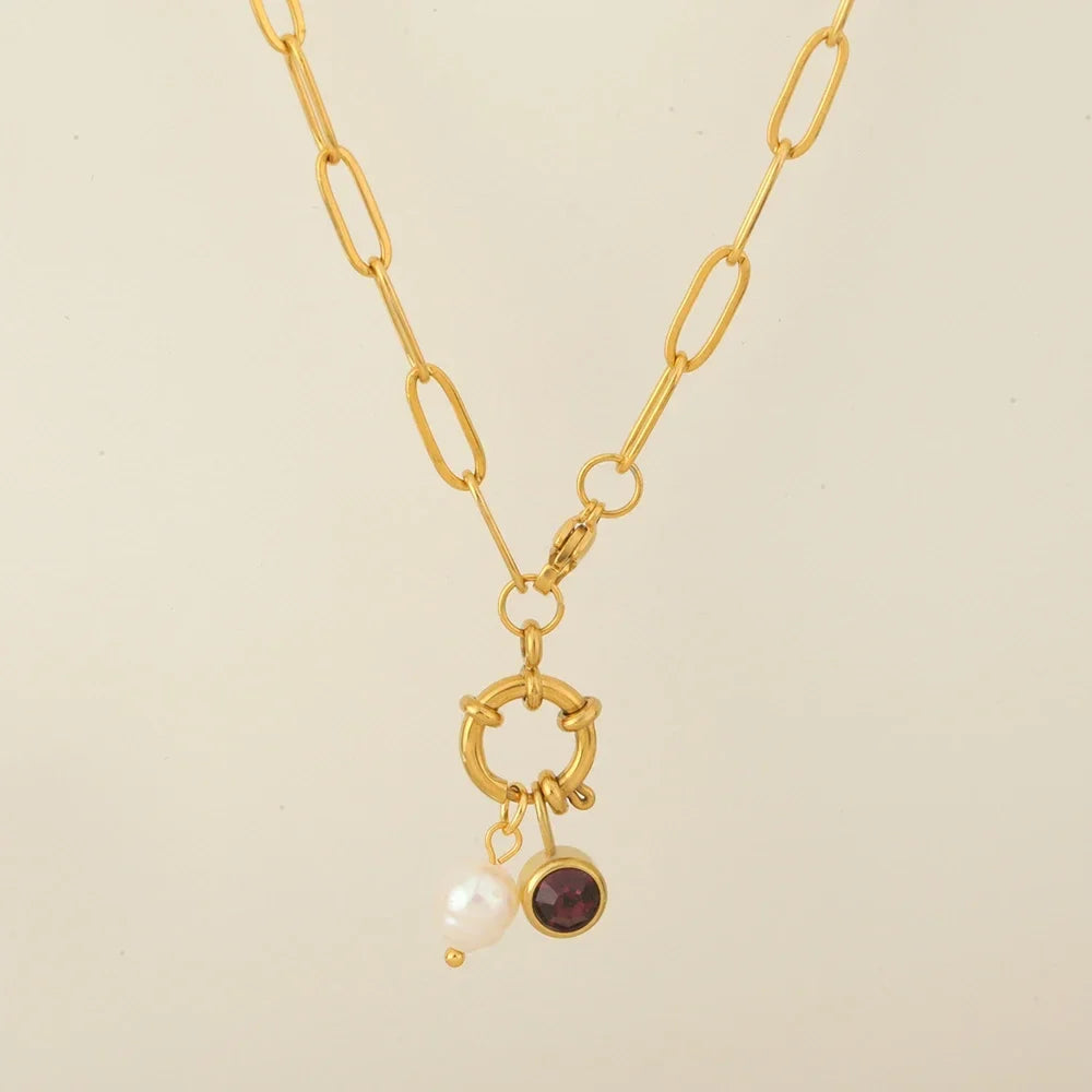 Collier maillons avec pendentif perle et pierre de naissance mai