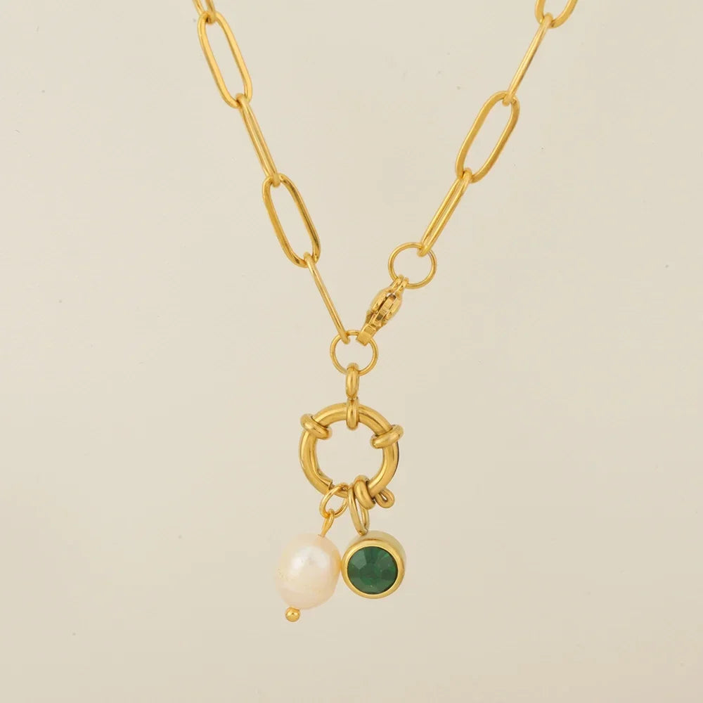 Collier maillons avec pendentif perle et pierre de naissance mai