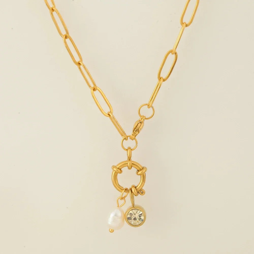 Collier maillons avec pendentif perle et pierre de naissance novembre
