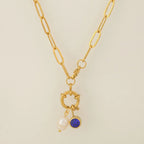 Collier maillons avec pendentif perle et pierre de naissance septembre