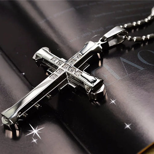 Men's Black Cross Necklace & Pendant
