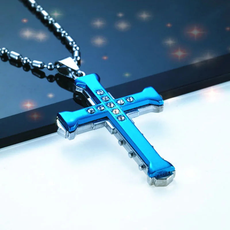 Men's Blue Cross Necklace & Pendant