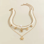 Collier Multirang avec Pendentifs Coquillages Etoiles de Mer