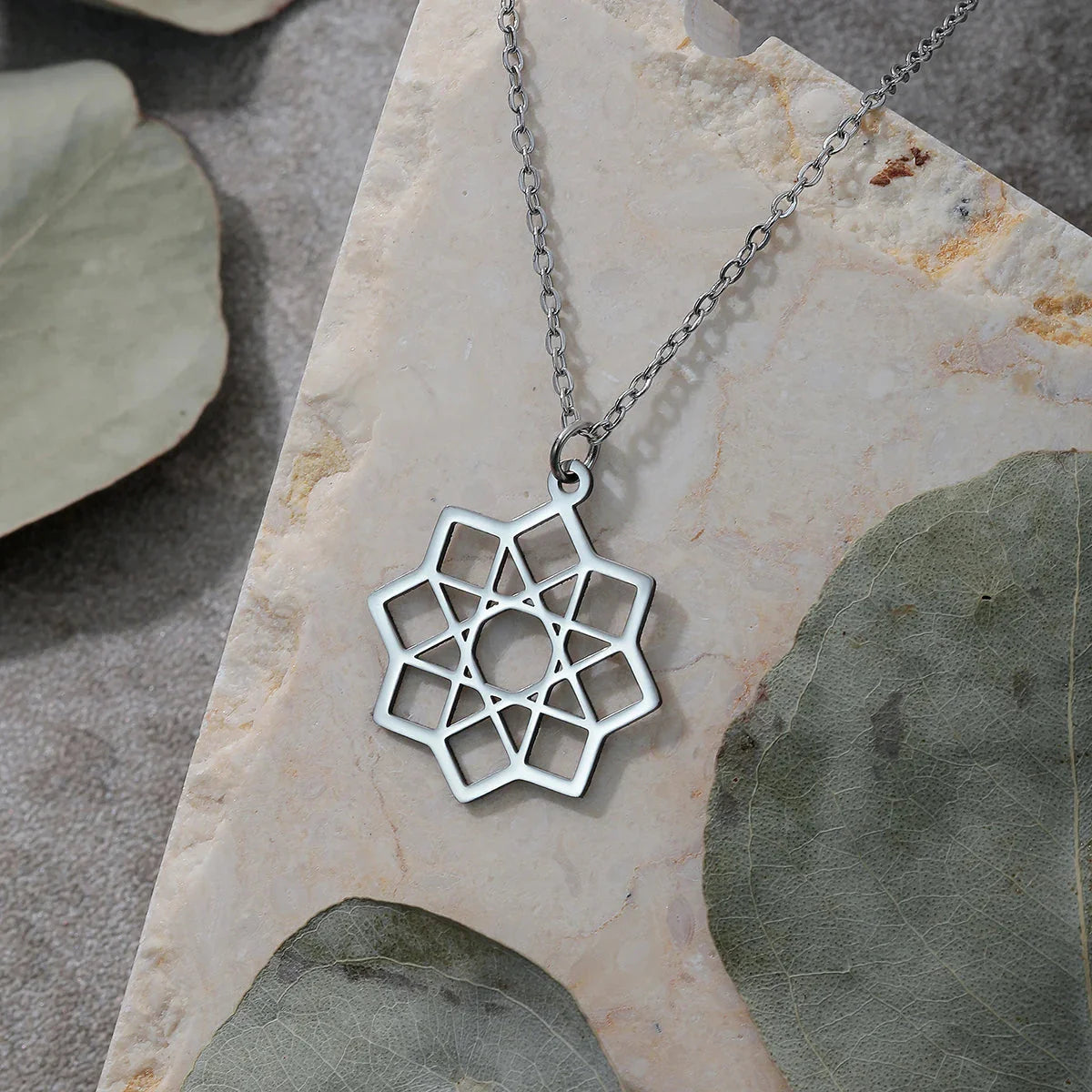 Octagram Necklace Mandala Pendant Sacred Geometry silver