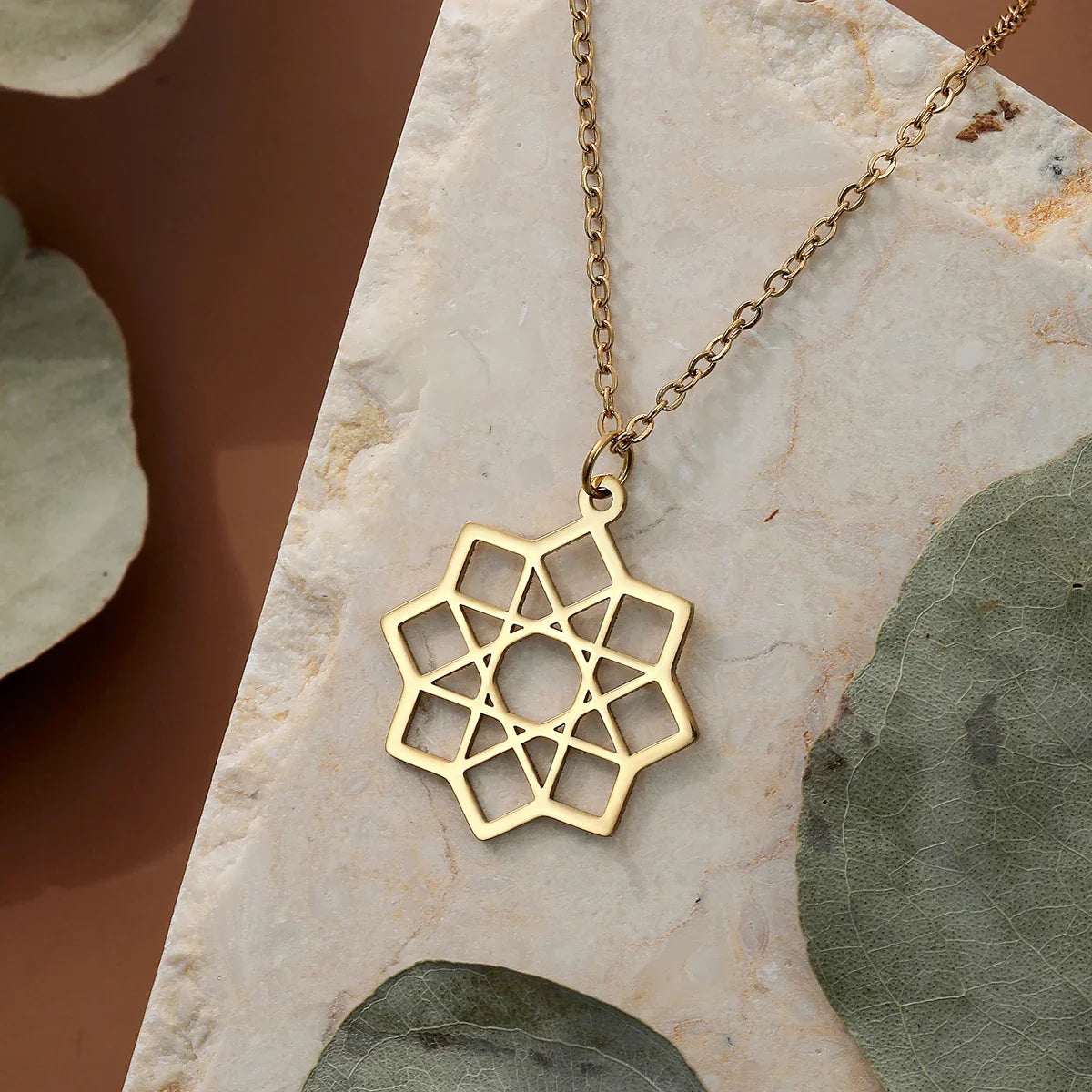 Octagram Necklace Mandala Pendant Sacred Geometry gold