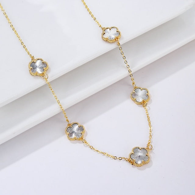 White Pearly Clover Agate Gold Necklace Gift Idea Women's Jewelry