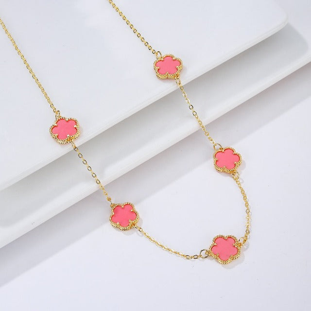 White Pearly Clover Agate Gold Necklace Gift Idea Women's Jewelry