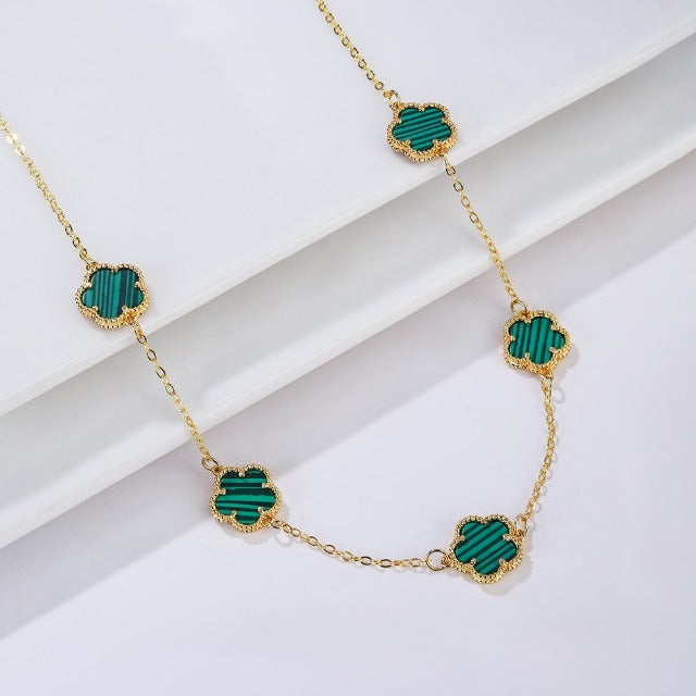 White Pearly Clover Agate Gold Necklace Gift Idea Women's Jewelry