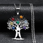 Collier Pendentif 7 Chakras Fleur Sacrée Pierres Naturelles Chaîne Homme Femme 2 argent