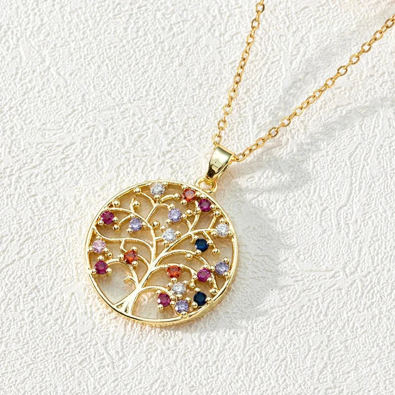 Tree of Life Pendant Necklace with Multicolored Beads a