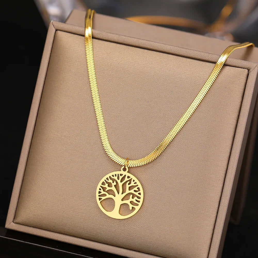 Tree of Life Necklace & Pendant - Chain & Tree of Life Woman's Gold Medallion