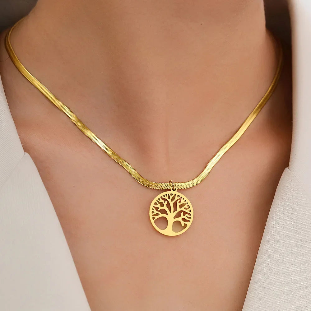 Tree of Life Necklace & Pendant - Chain & Tree of Life Woman's Gold Medallion