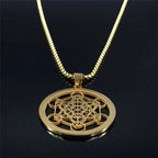 Metatron Cube Pendant Necklace with Gold Crystal