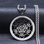 Metatron Cube Pendant Necklace with Silver Crystal