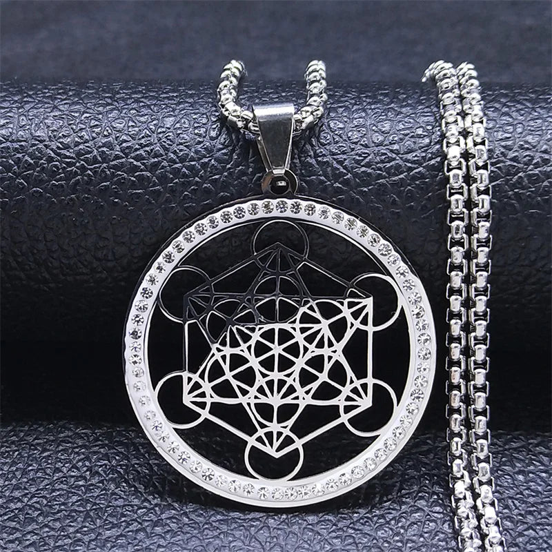 Metatron Cube Pendant Necklace with Silver Crystal