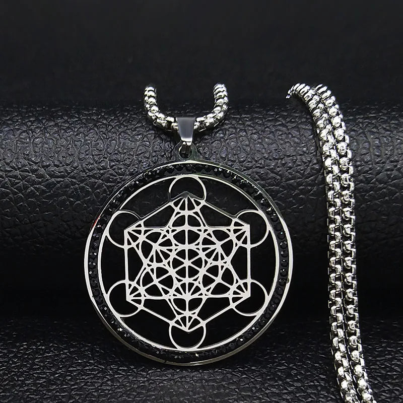 Collier Pendentif Cube de Métatron avec Crystal noir