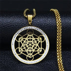 Metatron Cube Pendant Necklace with Gold Crystal