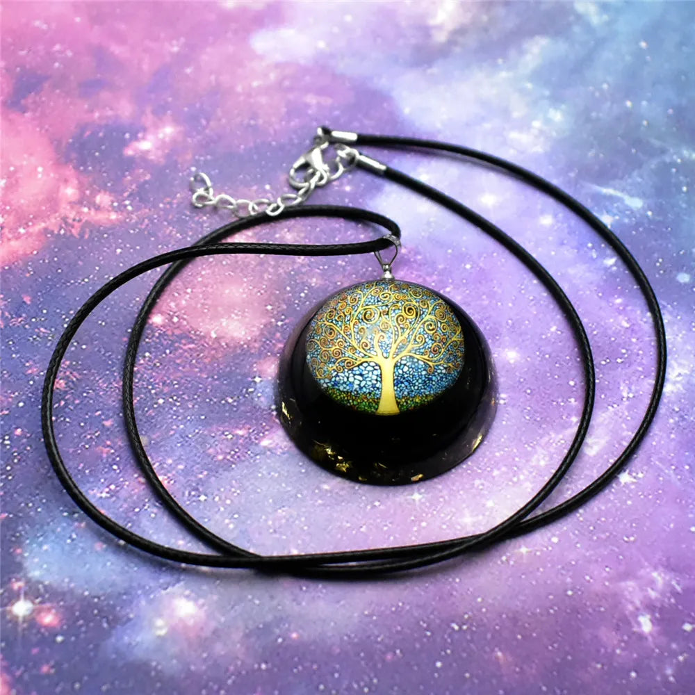 Pendant Necklace with Black Tourmaline Tree of Life