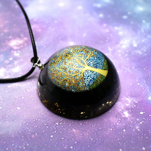 Collier Pendentif avec Arbre de Vie en Tourmaline Noire