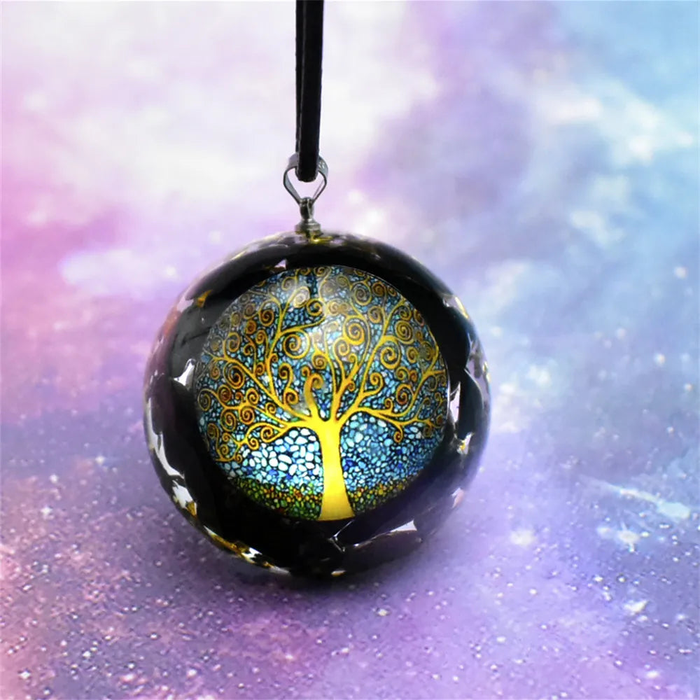 Pendant Necklace with Black Tourmaline Tree of Life