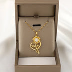 Pendant Necklace with Heart and Spinning Sunflower Flower Anti-Stress