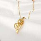 Pendant Necklace with Heart and Spinning Sunflower Flower Anti-Stress