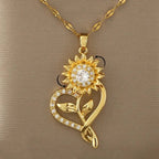 Pendant Necklace with Heart and Spinning Sunflower Flower Anti-Stress
