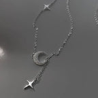 Pendant Necklace with Zircon Moon and Stars