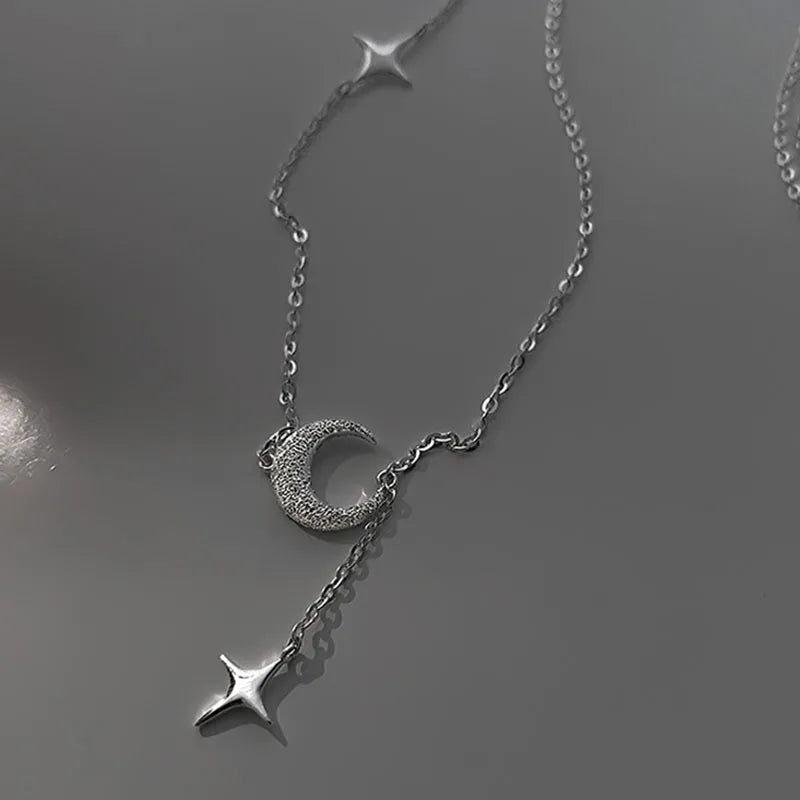 Pendant Necklace with Zircon Moon and Stars