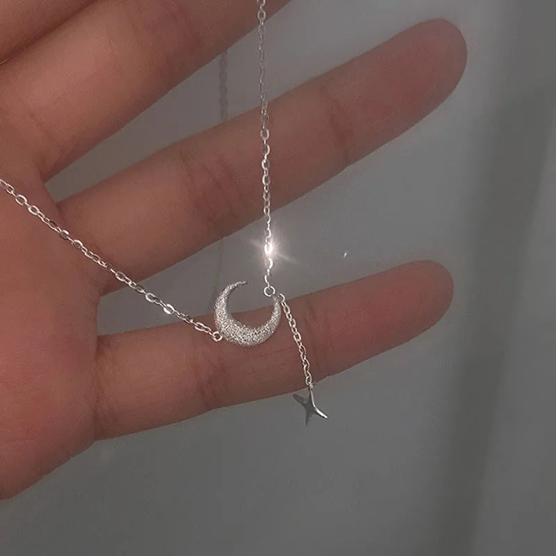 Pendant Necklace with Zircon Moon and Stars