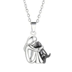 Necklace Pendant Dog and Owner Hug silver and black