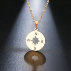 Cardinal Compass Pendant Necklace Gold Wind Rose