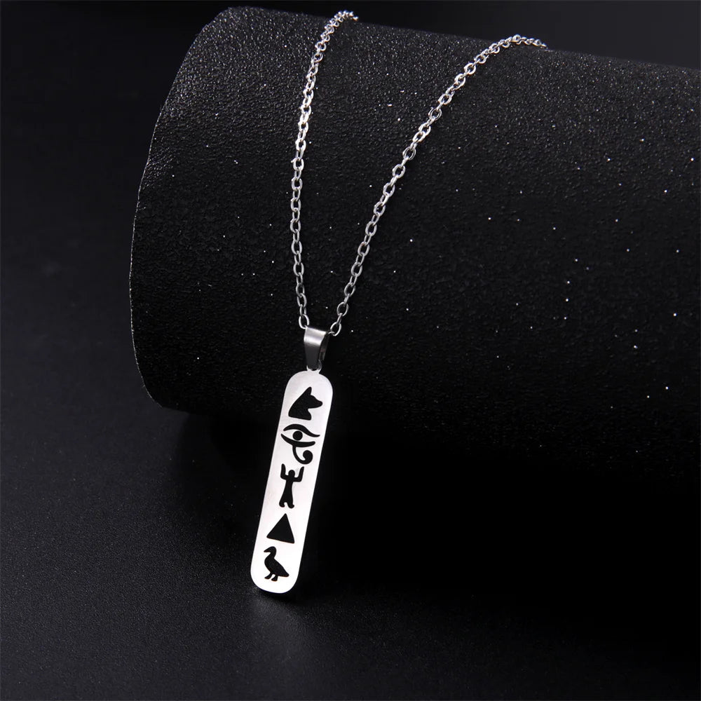 Egyptian Cartouche Pendant Necklace with Hieroglyphs