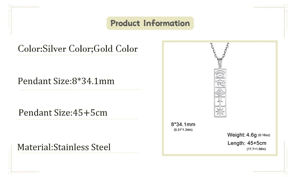 Egyptian Cartouche Pendant Necklace with Hieroglyphs