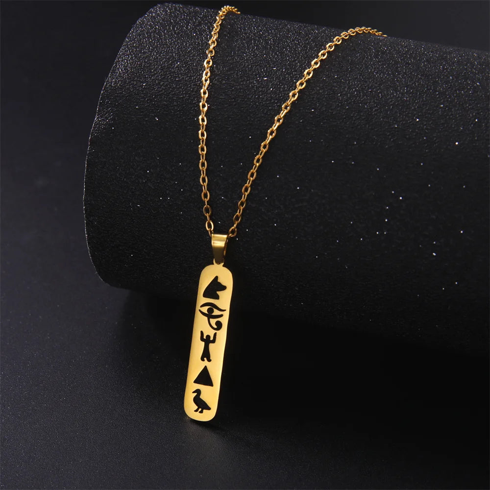 Egyptian Cartouche Pendant Necklace with Hieroglyphs