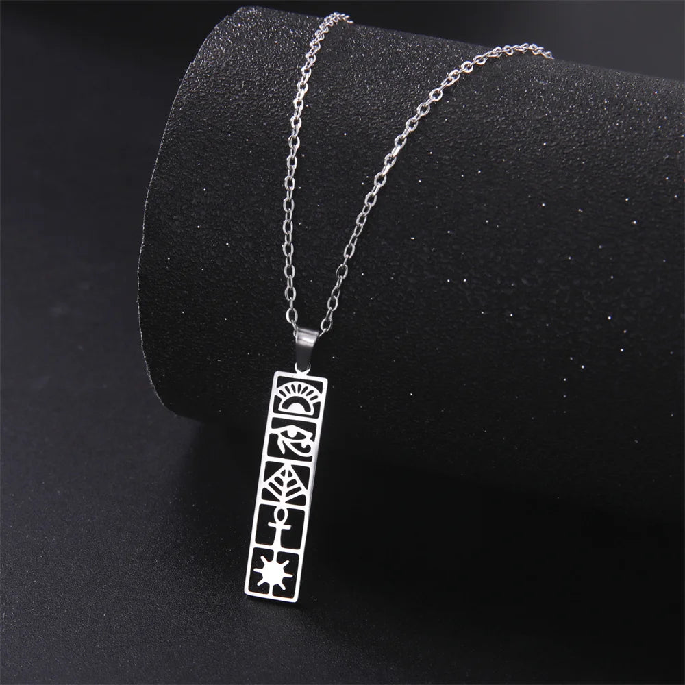 Egyptian Cartouche Pendant Necklace with Hieroglyphs